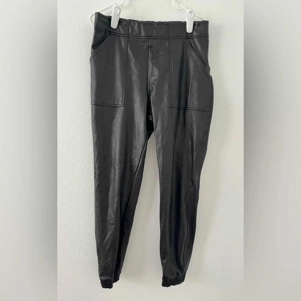 SPANX® Faux Leather Jogger Pants Black Pull On Rocker Chic Luxe Size XL